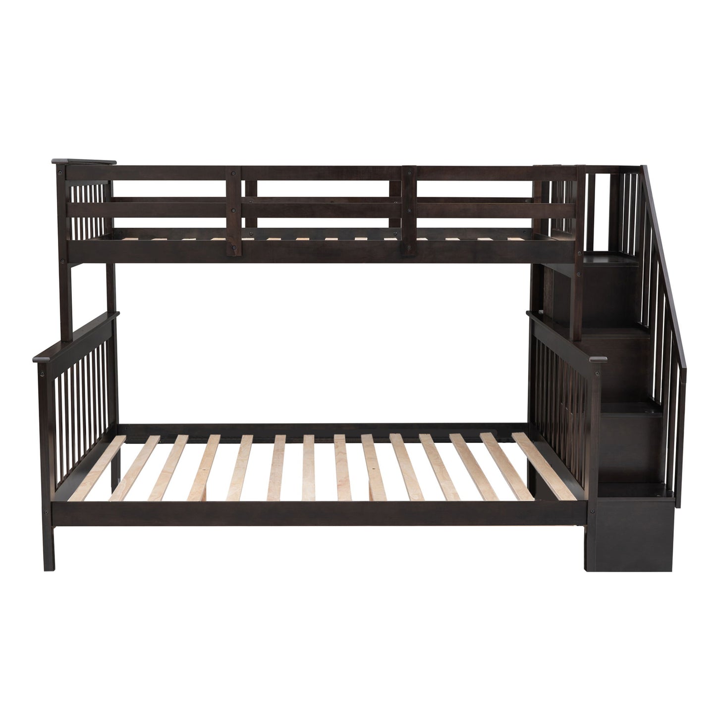 Stairway Bunk Bed With Storage And Guard Rail For Bedroom