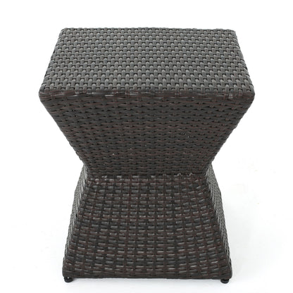 Outdoor Wicker End Table - Brown Multi