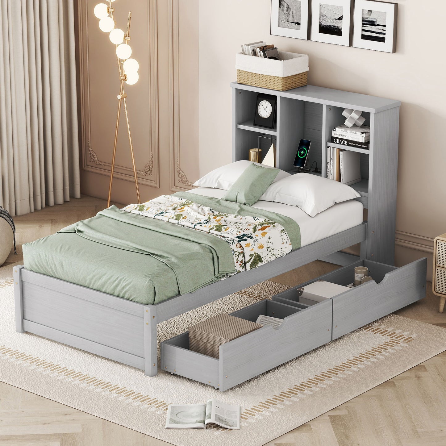 Bed Frame With Built In USB Port And 2 Drawers