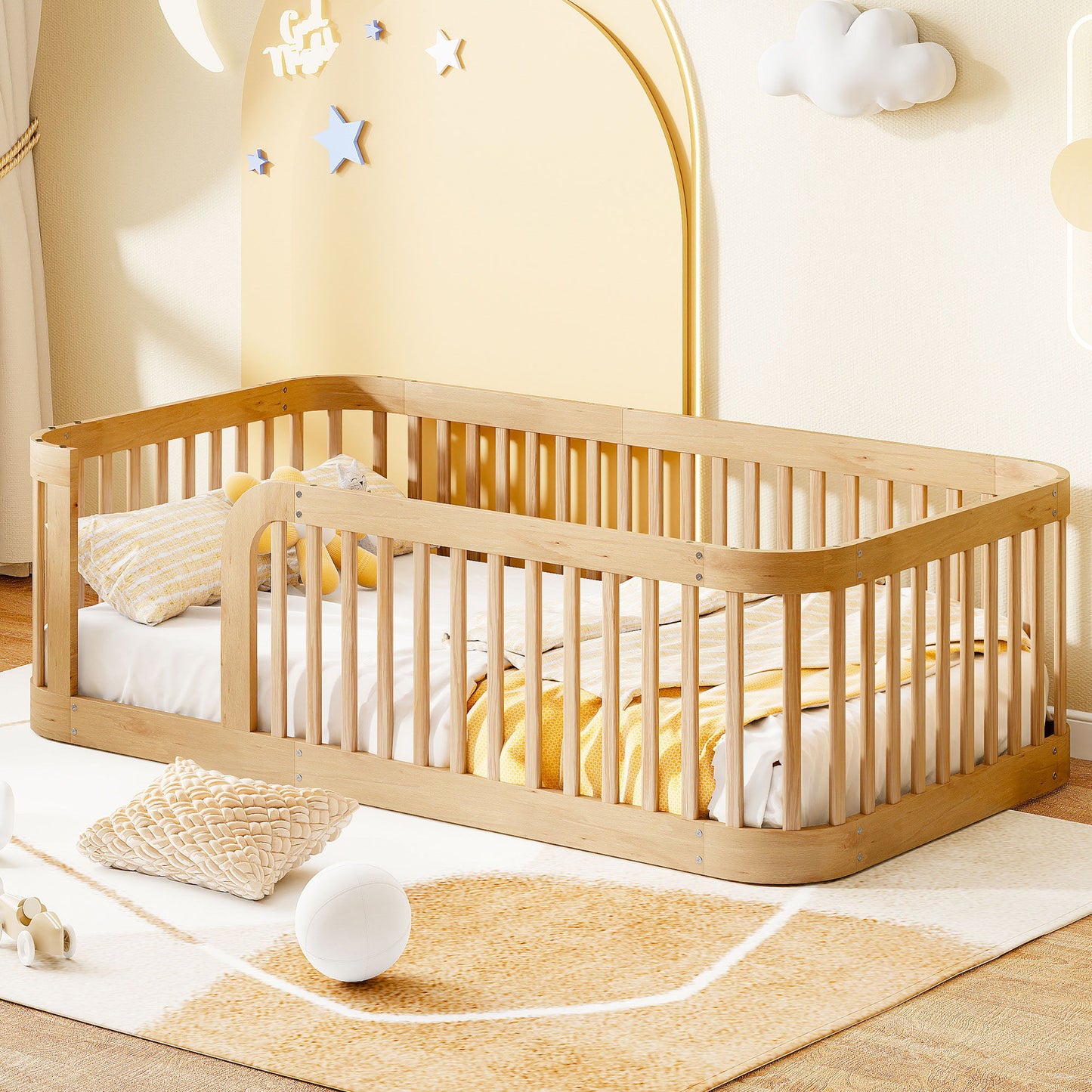 Wood Floor Bed Frame With Fence