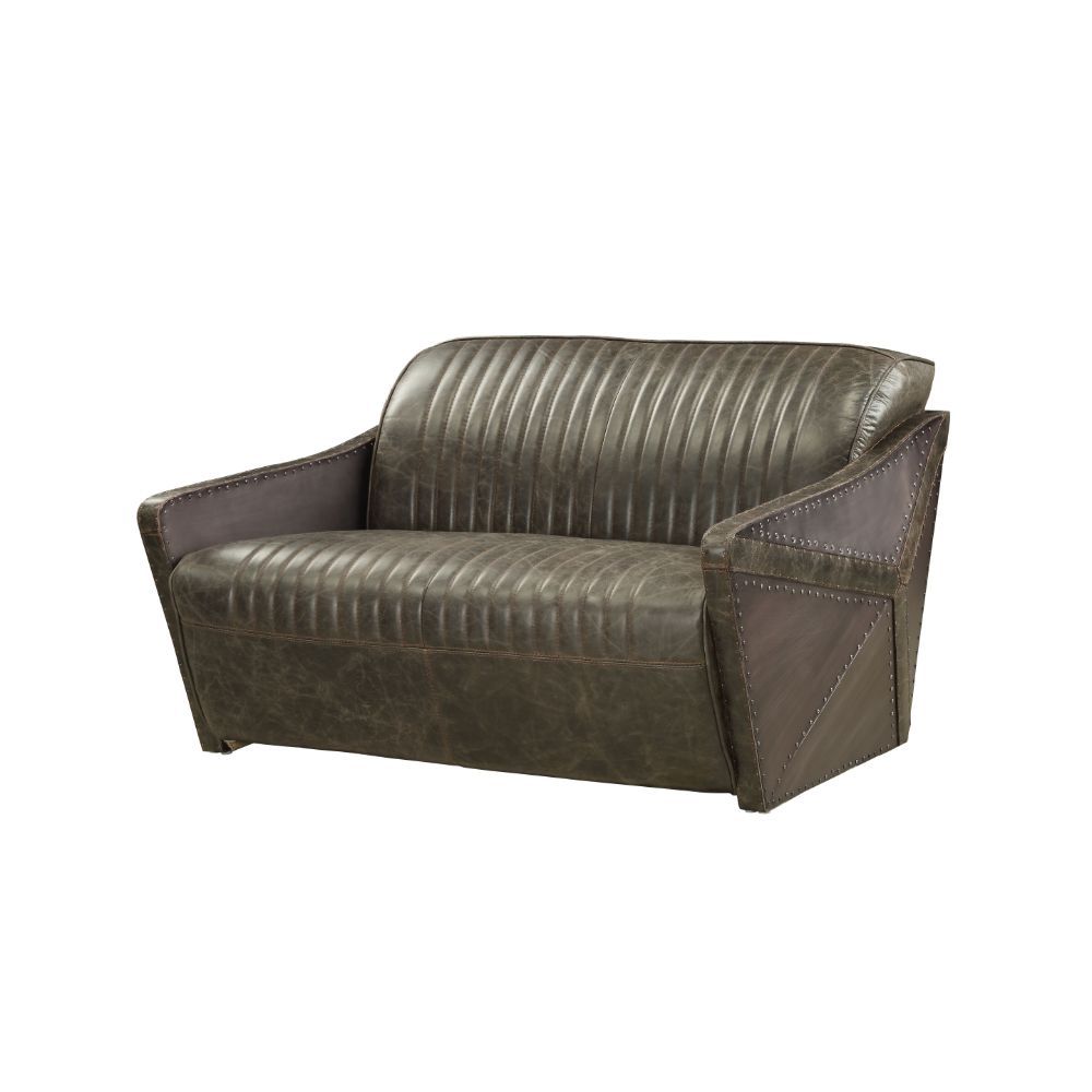 Winchester - Loveseat - Aluminum & Distress Espresso Top Grain Leather