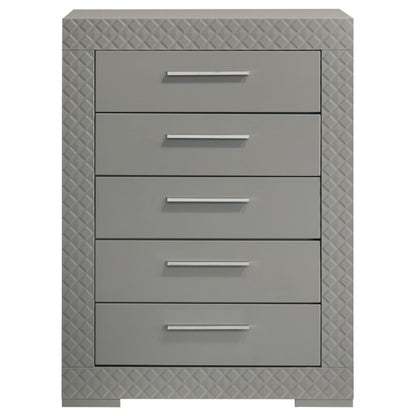 Ives - 5-Drawer Bedroom Chest Of Drawers - Gray High Gloss