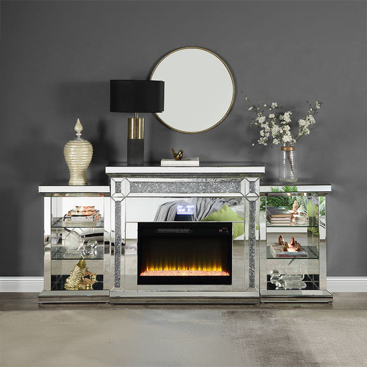 Noralie - Fireplace With LED & Bluetooth - Mirrored & Faux Diamonds