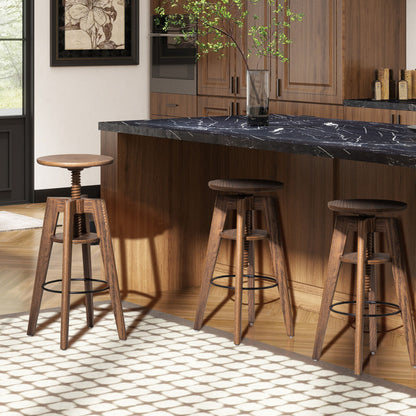 Spencer - Minimalist Oak Adjustable Bar Counter Stool - Walnut Brown Oak