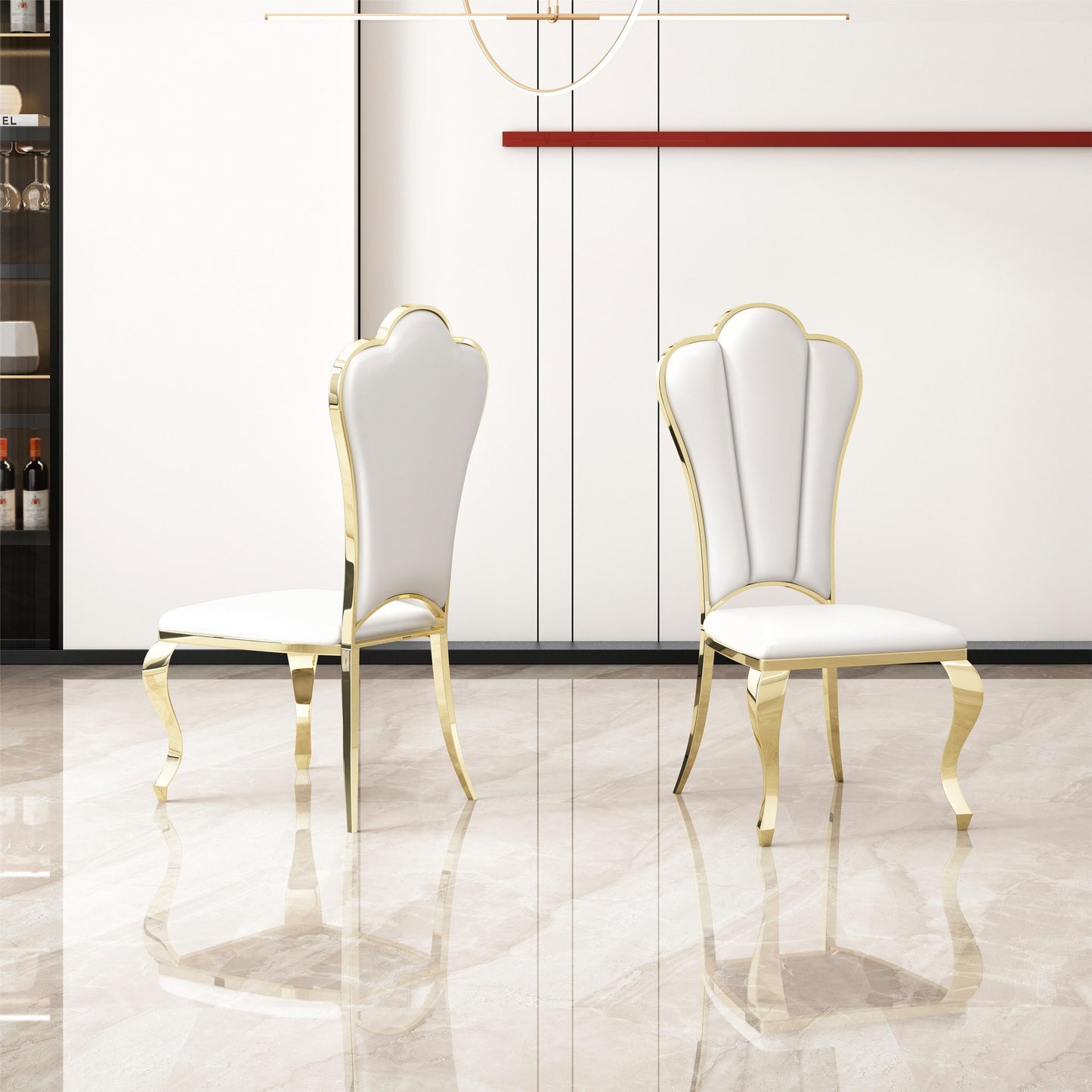 Modern ette Dining Chairs, Unique Backrest Design With Stripe Armless (Set of 2)