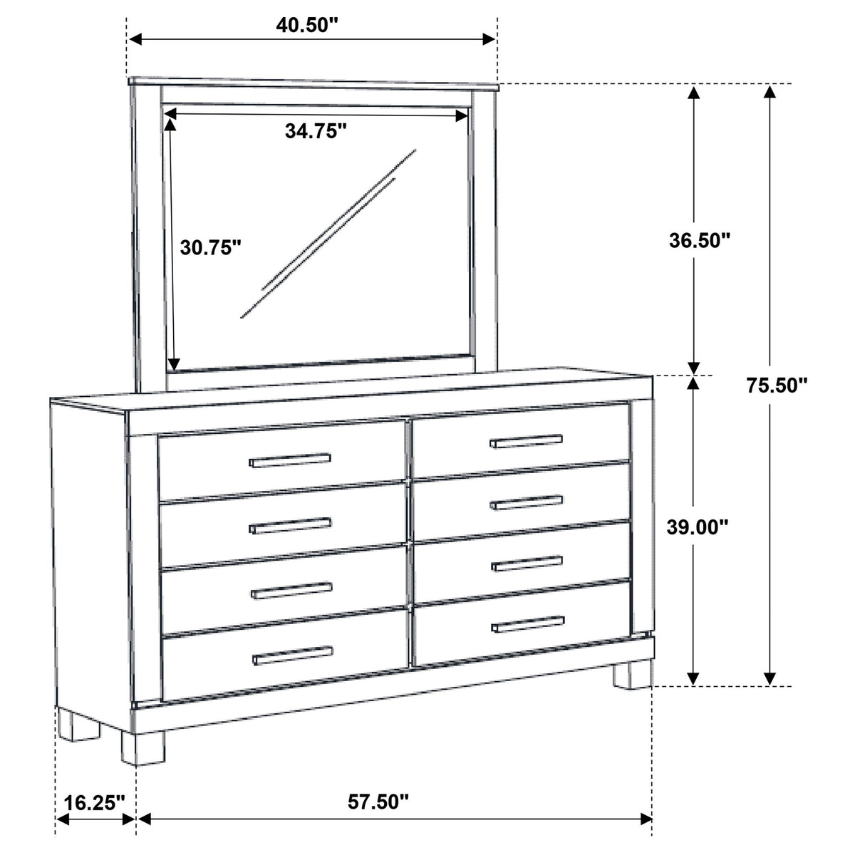 Bren - 8 Drawer Dresser With Mirror - Rustic Brown