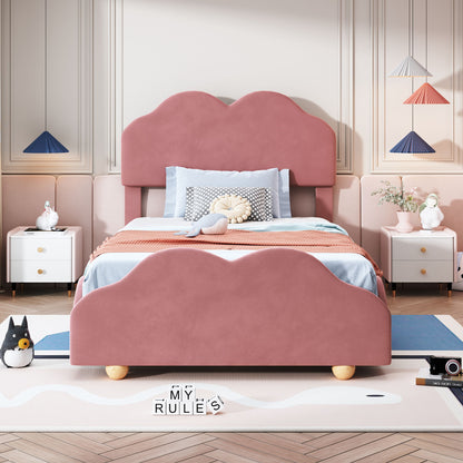 Upholstered Platform Bed With Cloud Shaped Board