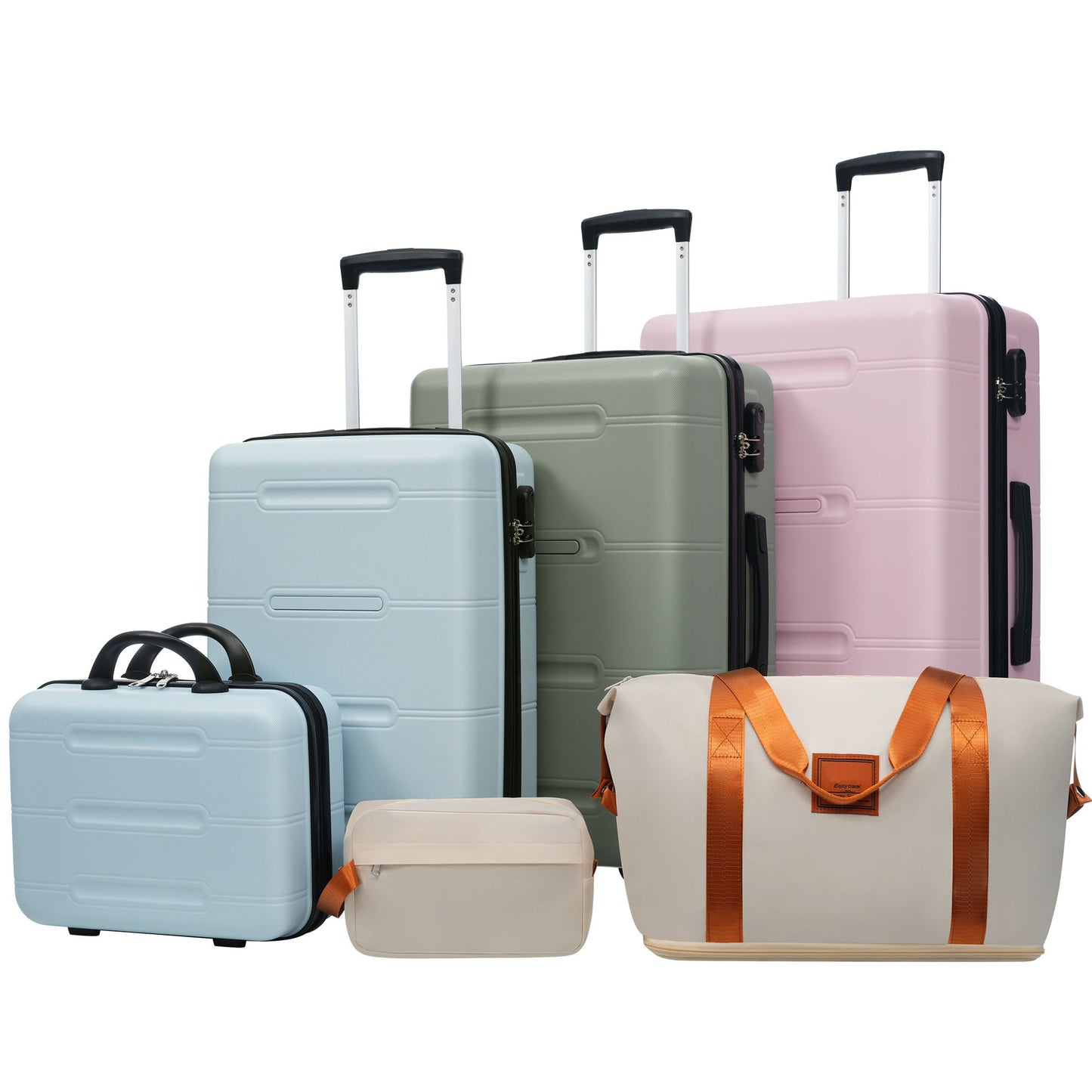 Lightweight Hardshell Luggage Set With Double Spinner Wheels, Password Lock, Cosmetic Case, 20" / 24" / 28" Luggages, Duffel Bag & Toiletry Bag - Blue / Green / Pink