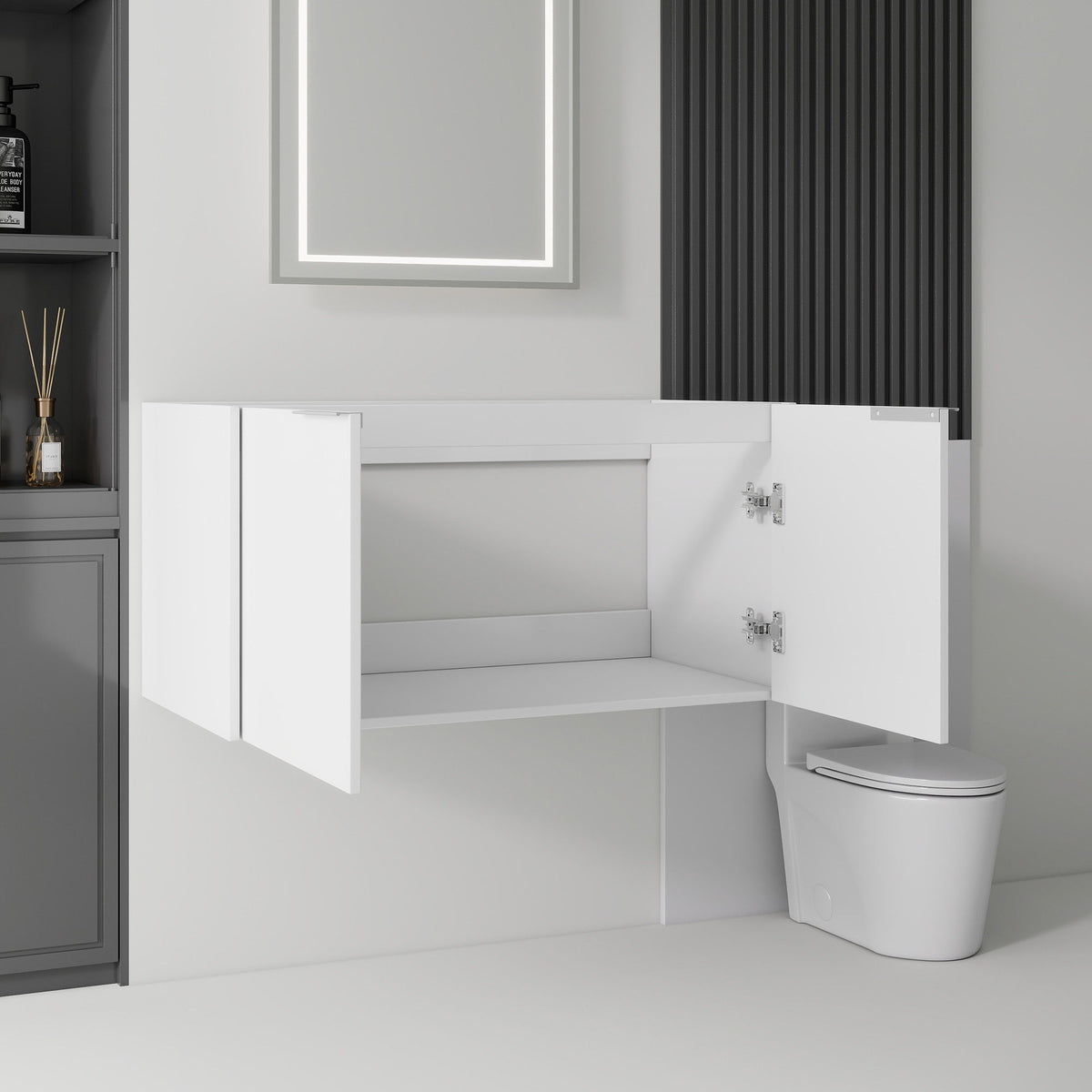 Floating Bathroom Vanity Cabinet With Soft Close Double Doors, Spacious Interior Storage, Wall Mounted, Cabinet Only