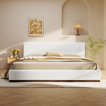 Queen Size Upholstered Bed With Solid Base Frame - White
