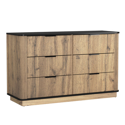 Modern 6 Drawer Cabinet With Metal Rounded Corners And Exquisite Handles Multi Functional Storage - Natural Wood