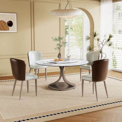 Modern Round Dining Table With 360° Rotating Lazy Susan Scratch & Chairs