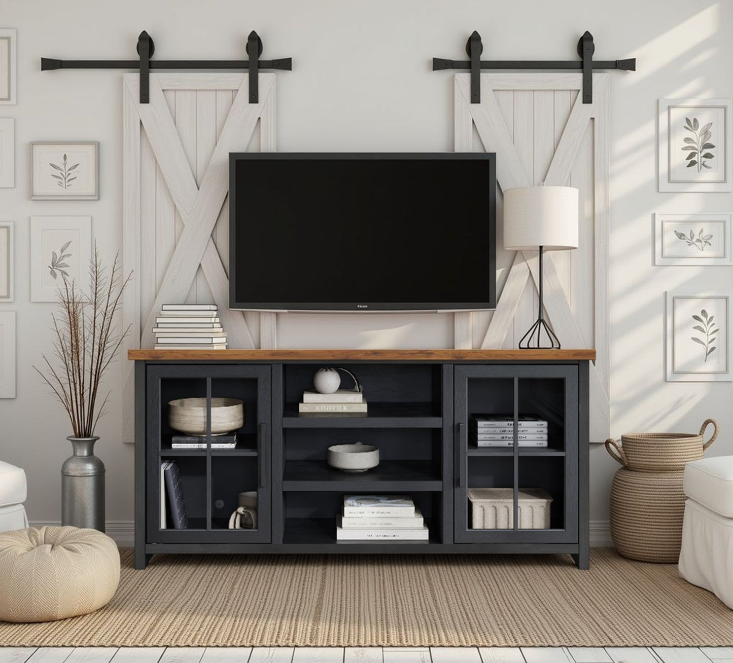 TV Stand Console For TVs Up To 80" - Black / Whiskey