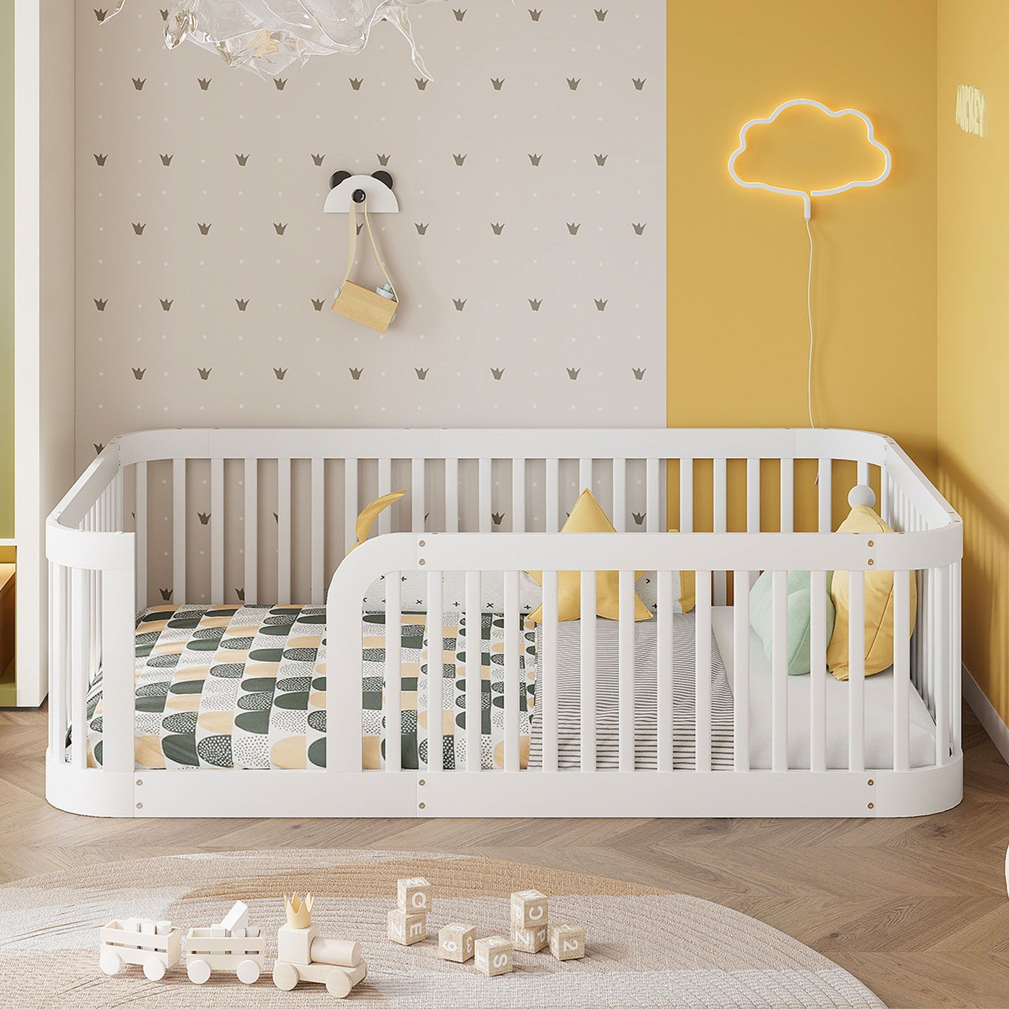 Wood Floor Bed Frame With Fence
