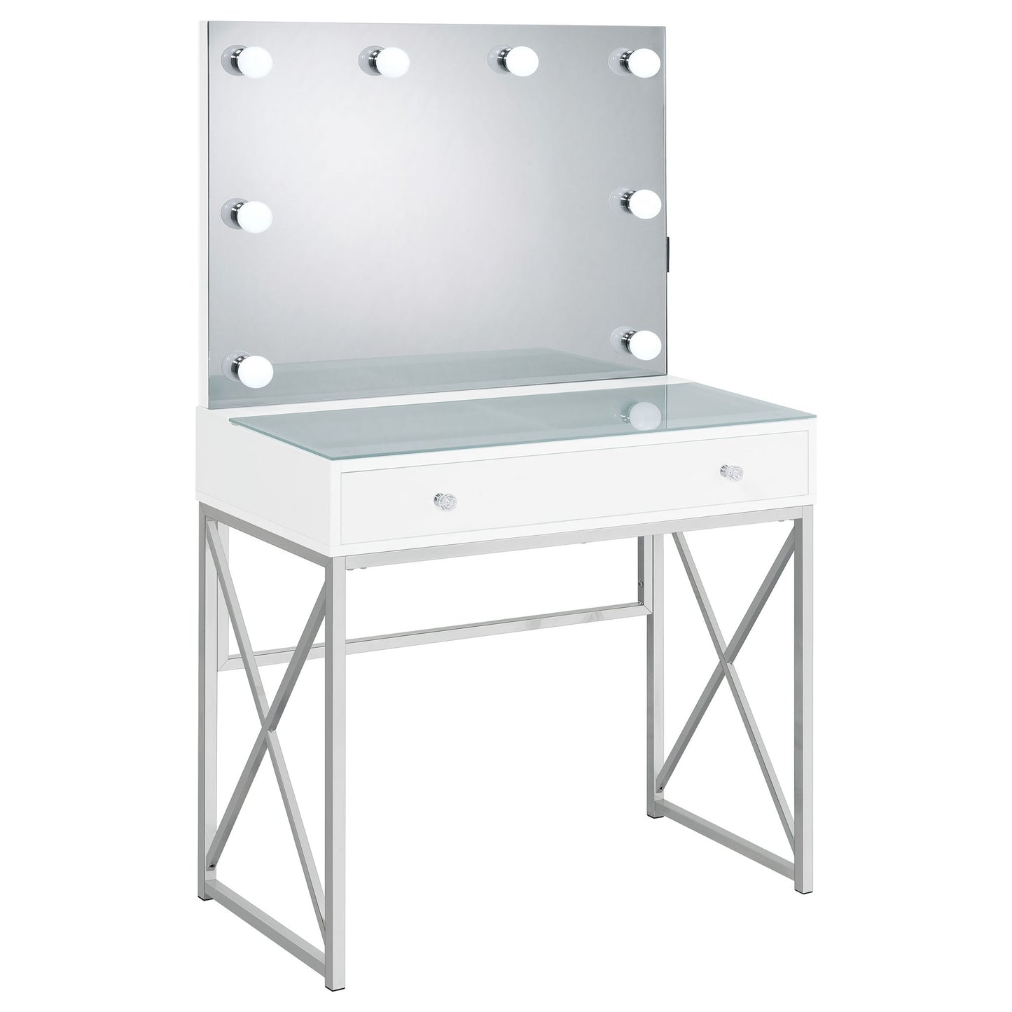 Hamlin - Makeup Vanity Table With Lighted Mirror And Padded Stool - White