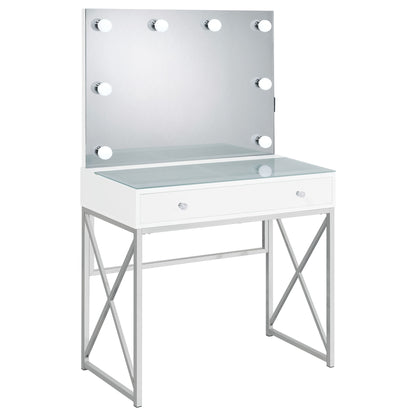 Hamlin - Makeup Vanity Table With Lighted Mirror And Padded Stool - White