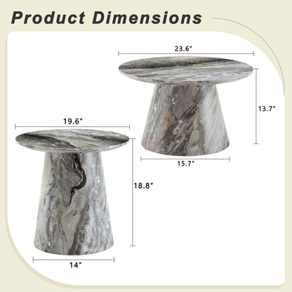 Nested Coffee Table Set, Round Design For Living Room - Gray