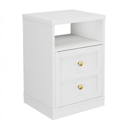 Nightstand With Door & Shelf, 2 Drawer Side Table