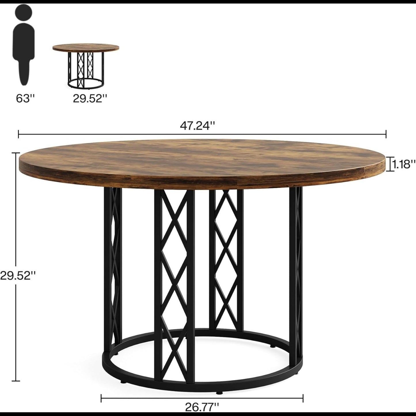 Round Dining Table With Circle Base - Brown / Black