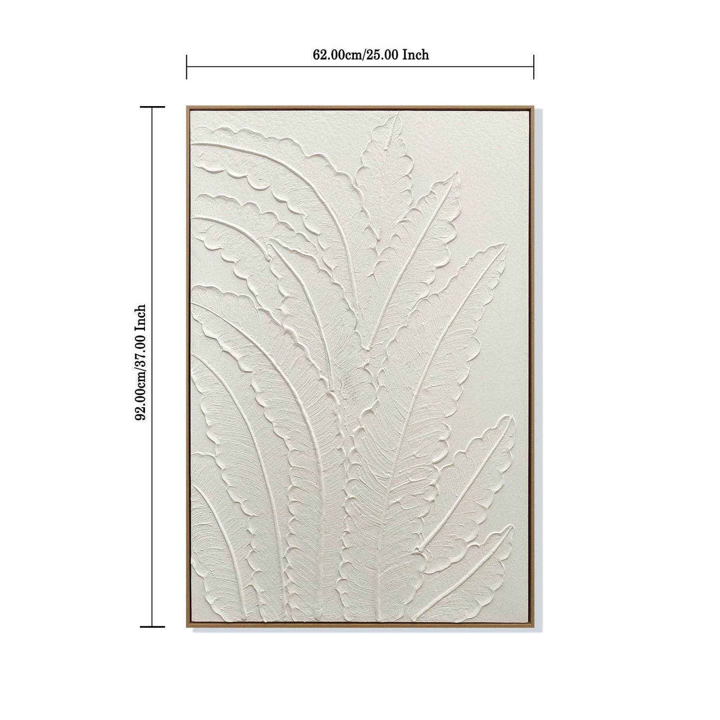 Framed Botanical Leaf Wall Art, Thick Textured Canvas Painting, Neutral Decor For Living Room - White