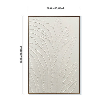 Framed Botanical Leaf Wall Art, Thick Textured Canvas Painting, Neutral Decor For Living Room - White