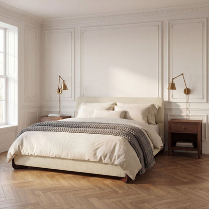 Queen Size Upholstered Bed With Slat Support - Beige