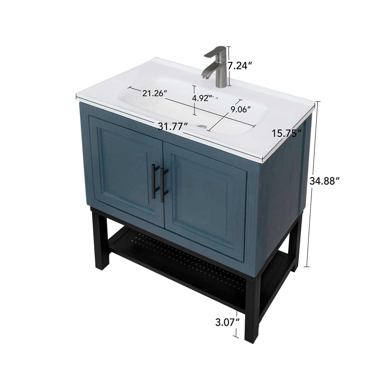 Modern Freestanding Bathroom Vanity With Ceramic Sink, Hot And Cold Faucet, Storage Cabinet & Open Shelf