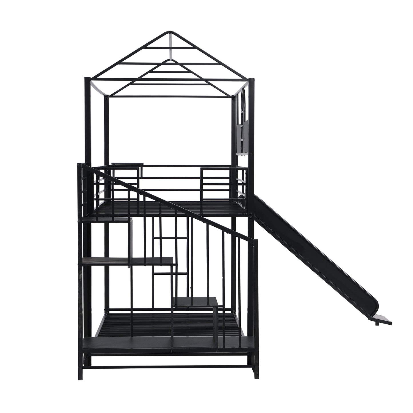 Twin Over Twin Metal Bunk Bed With Slide And Steps