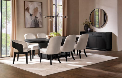 Leandro - 9 Piece Rectangular Dining Table Set - Cream / Burnished Black