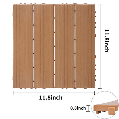 Plastic Interlocking Deck Tiles (Pack Of 44), Patio Flooring Outdoor Waterproof All Weather Use For Garden Poolside Front / Back Yard - Burly Wood