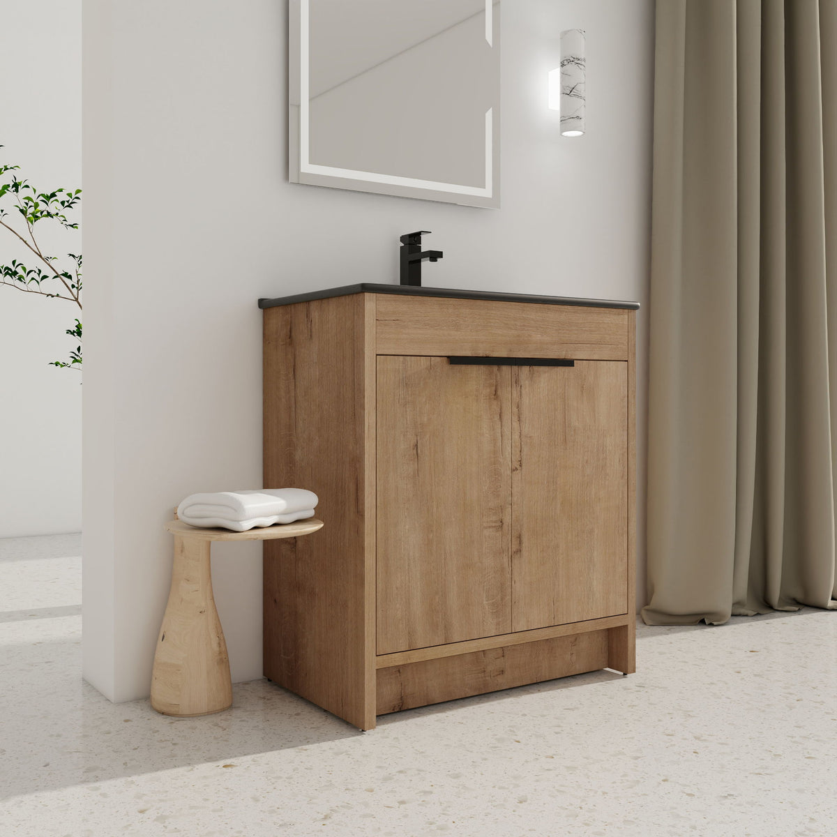 30" Freestanding Bathroom Cabinet With Basin & 2 Soft Close Doors - Imitative Oak
