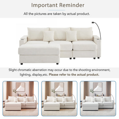 Modern Style Single Sofa Sofa Couch With Storage Space, A Movable Ottoman, 2 USB Ports, 2 Cup Holders, A Phone Holder For Living Room