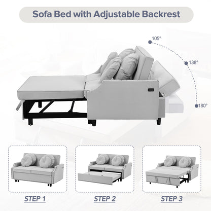 Multiple Adjustable Positions Sofa Bed Stylish Sofa Bed With A Button Tufted Backrest, Two USB Ports And Four Floral Lumbar Pillows For Living Room, Bedroom, Or Small Space