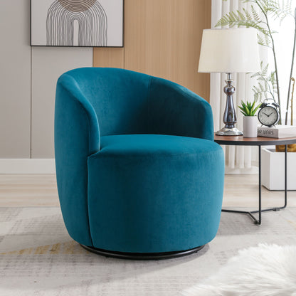 Velvet Fabric Swivel Accent Armchair Barrel Chair With Powder Coating Metal Ring