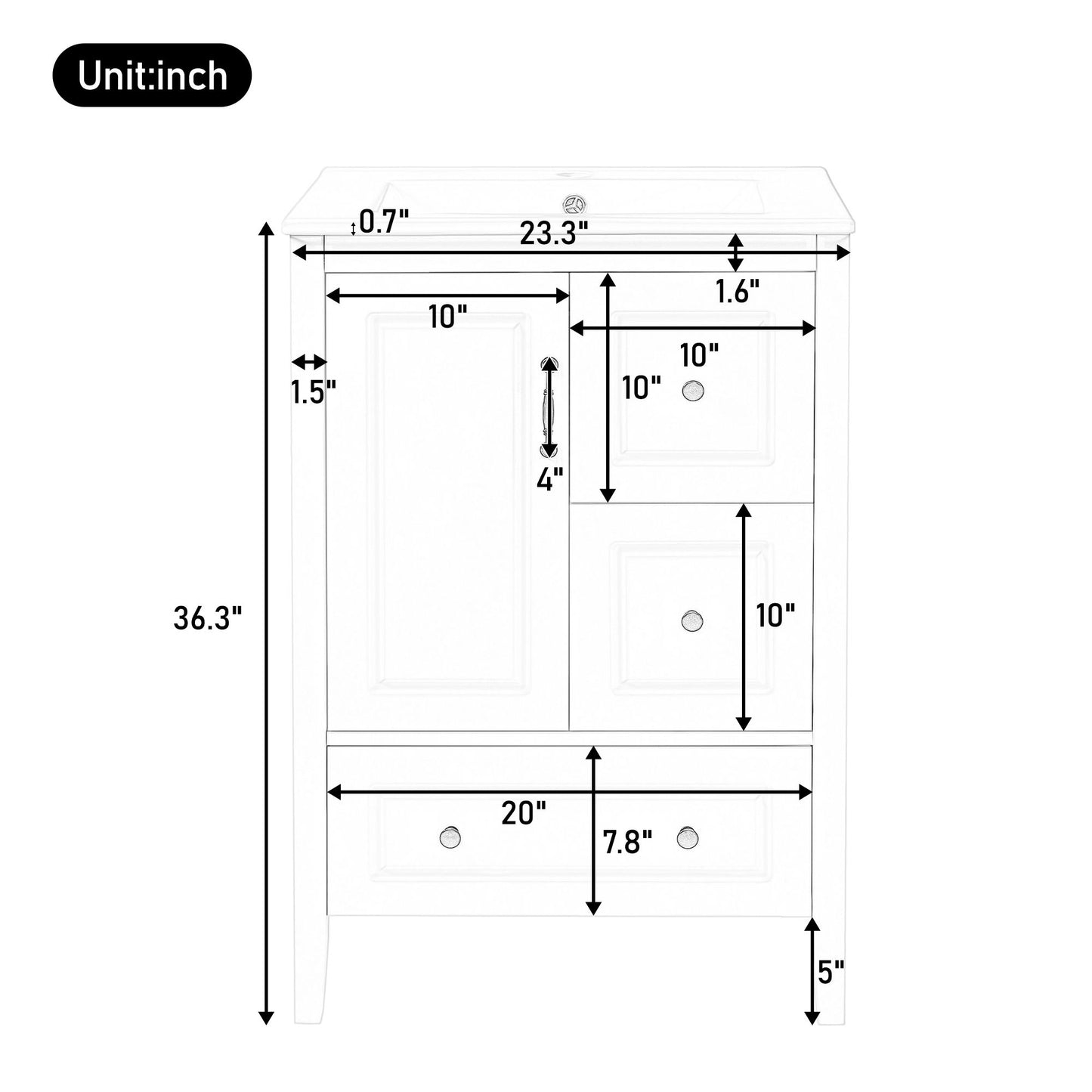 Retro Bathroom Vanity With Sink, Soft Closing Cabinet & Drawers