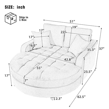 Modern Chaise Lounge Upholstered Sofa Couch With Tufted Seat And Detachable Pillows For Living Room