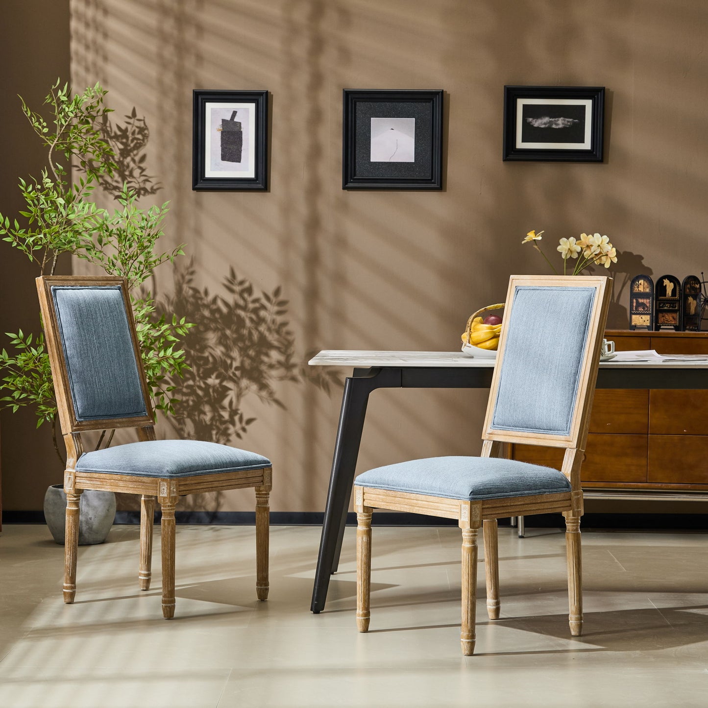 French Country Style Dining Chair With Upholstered Seating And Fluted Legs