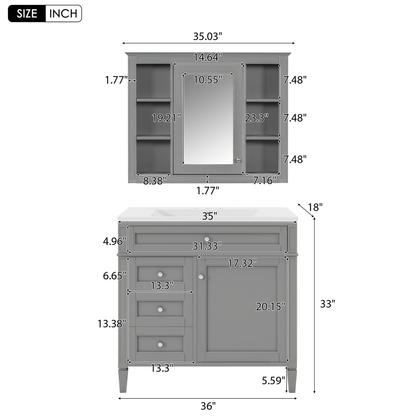 Bathroom Vanity With Mirror Cabinet, Storage Cabinet With 2 Soft Closing Doors And 4 Drawers, Undermount Sink