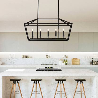 5 Light Farmhouse Kitchen Island Lighting, 5 Light Industrial Linear Chandelier For Dining Room Metal Hanging Pendant Light Fixture For Bedroom Living Room Hallway Conference Room - Matte Black