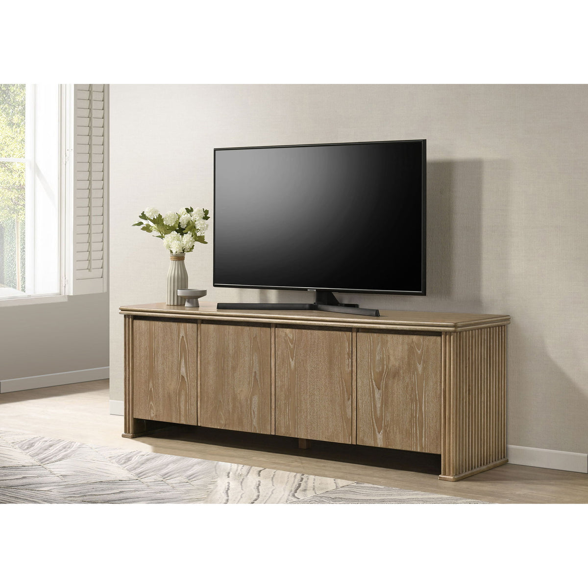 Dreydon - 4 Door TV Stand With Adjustable Shelves And Cable Management - Light Brown