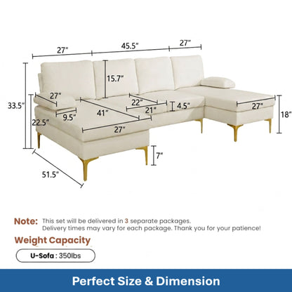 U - Shaped Sectional Sofa With Double Chaise