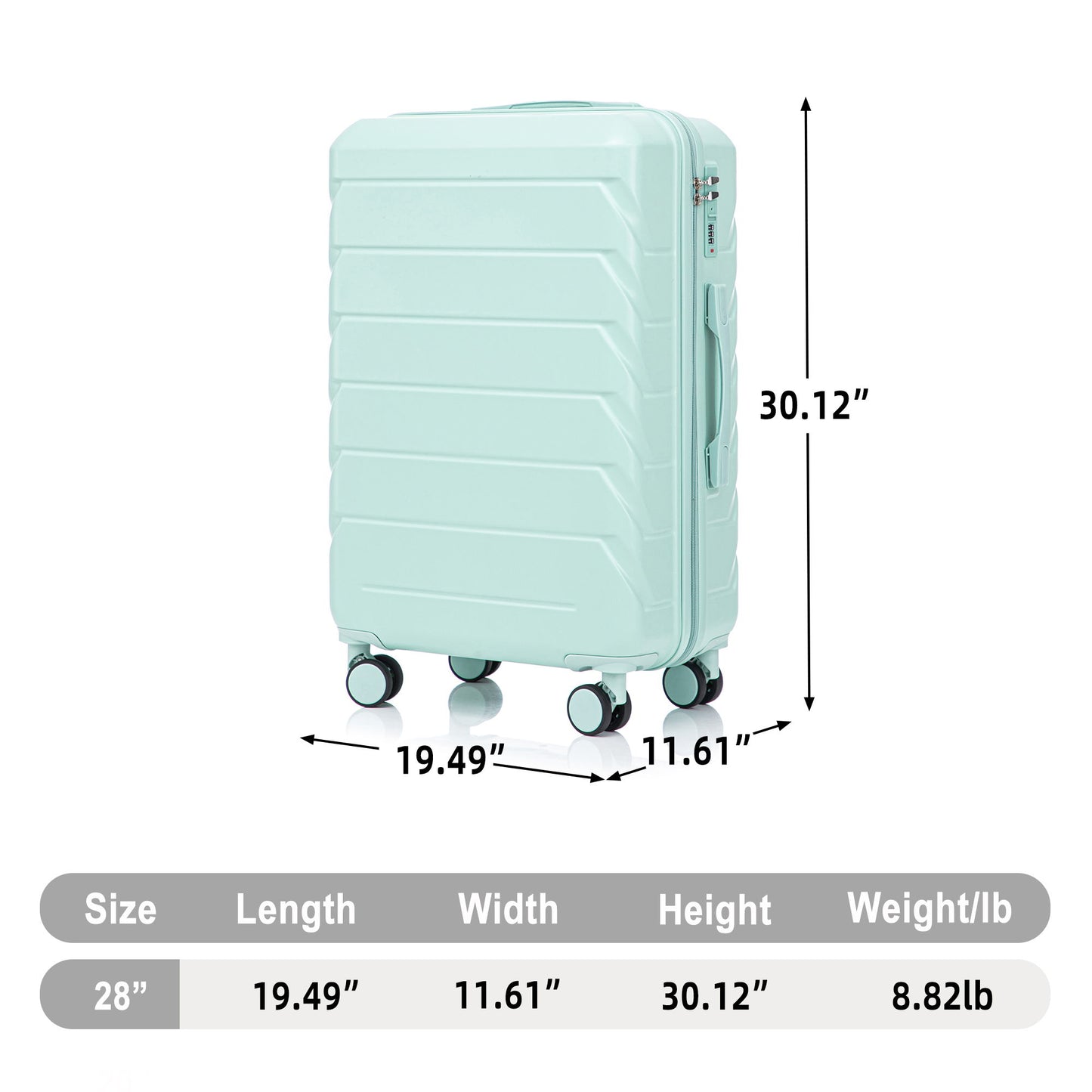 Hard Shell Luggage With Scratch Resistant Surface, 4 Wheels, Combination Lock & Side Hooks
