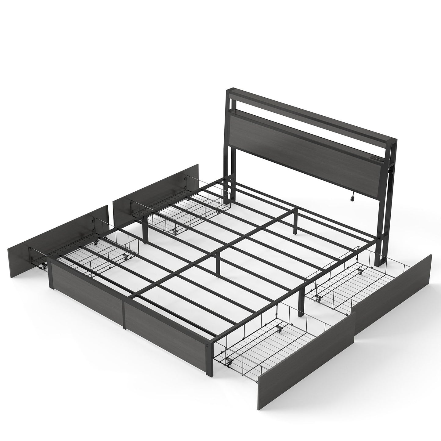 Bed Frame With Headboard, LED Lights & Charging Station