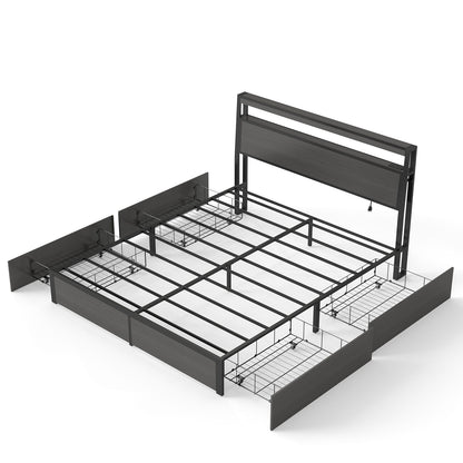Bed Frame With Headboard, LED Lights & Charging Station