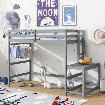 High Loft Bed With Ladder Landing Platform, Ladders, Guardrails