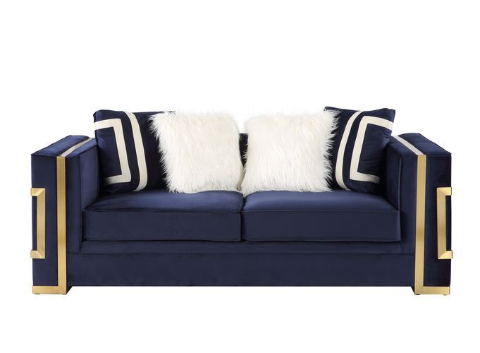 Virrux - Loveseat - Blue Velvet & Gold Finish