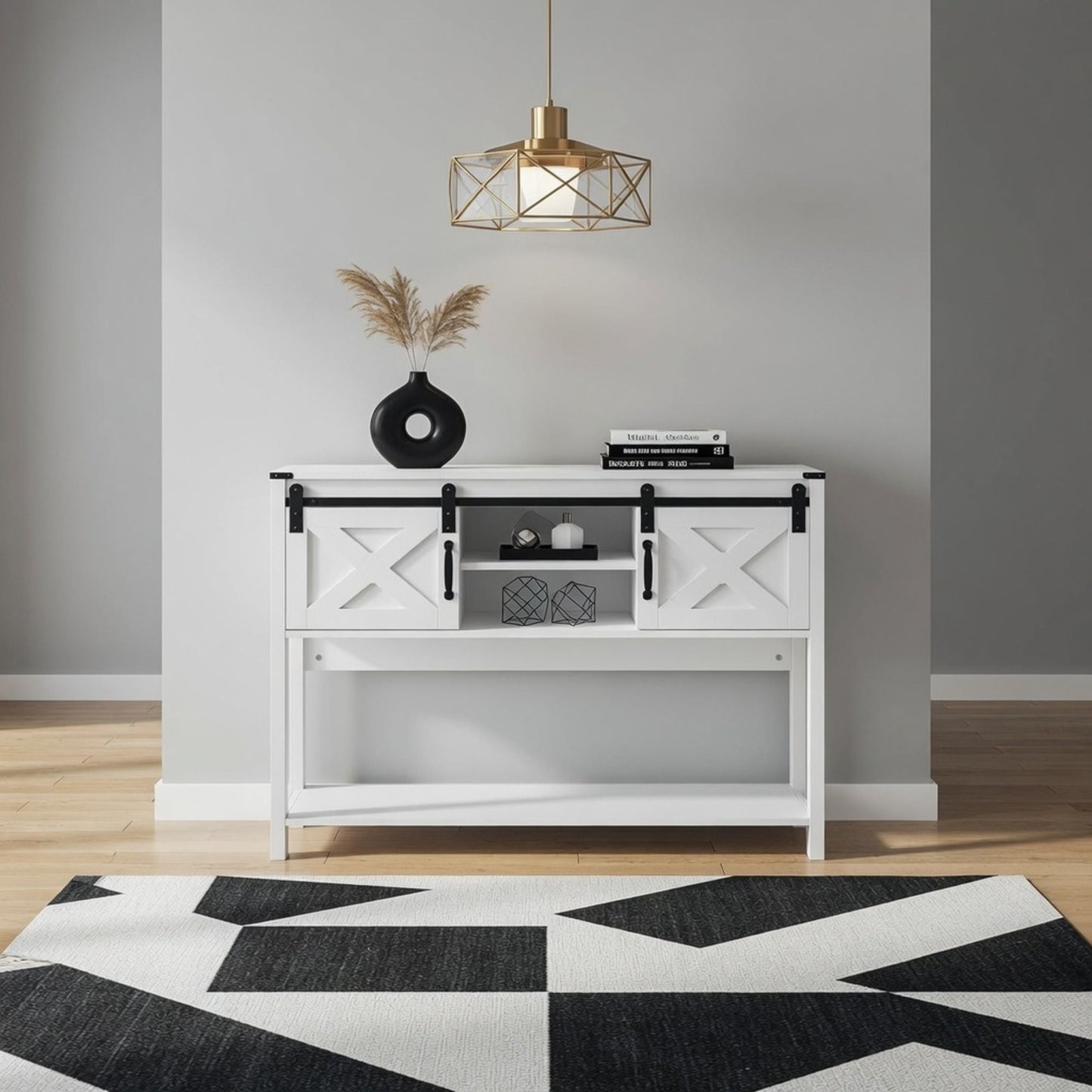 Farmhouse Entryway Table With Sliding Barn Door