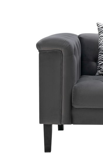 Mary - Velvet Tufted Chair With 1 Accent Pillow - Dark Gray