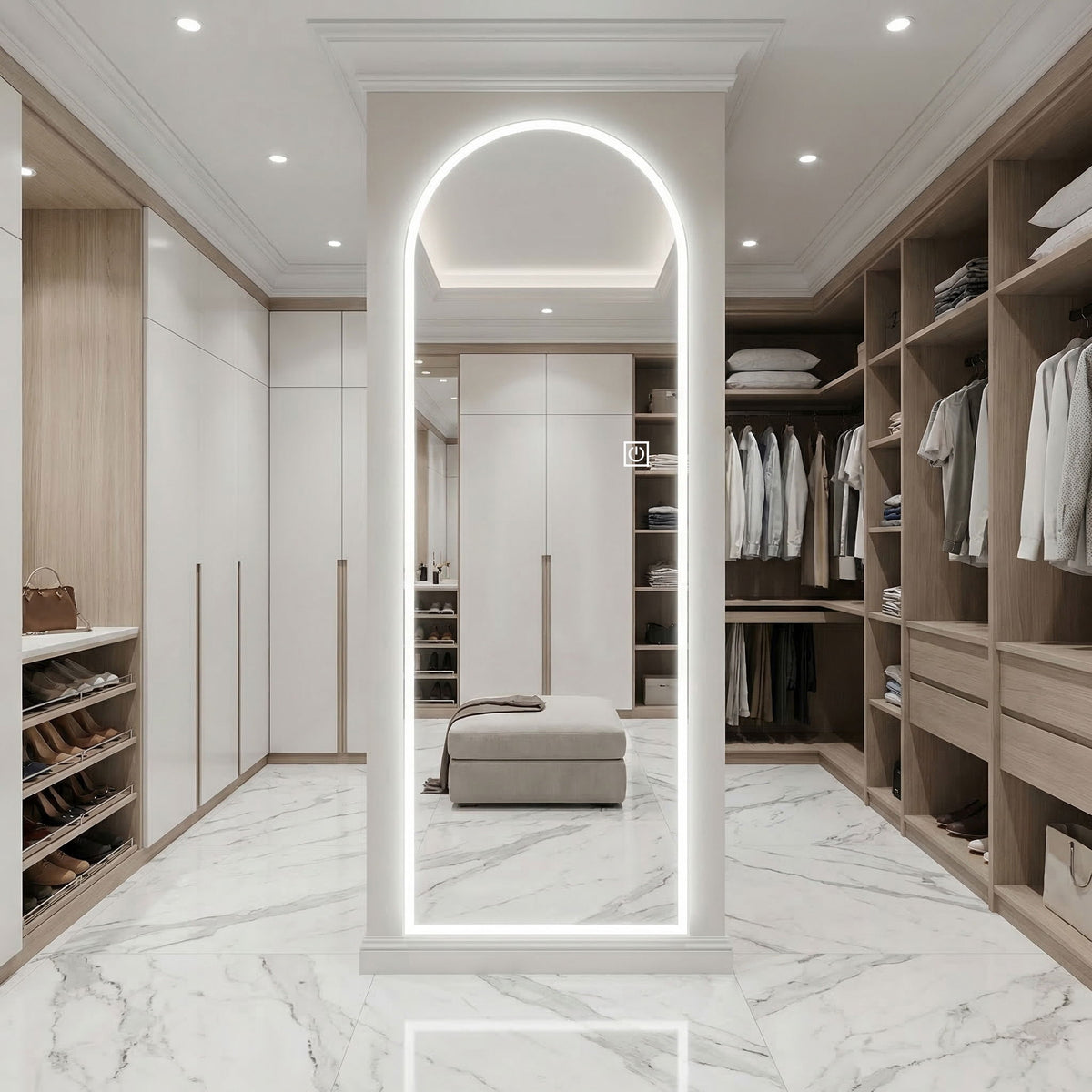 65" X 21" Arched LED Full Length Mirror, Wall Mounted Lighted Full Body Mirror With Frosted Edge Lighting, 3 Color Temperatures & Stepless Dimming - Silver