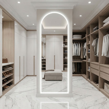 65" X 21" Arched LED Full Length Mirror, Wall Mounted Lighted Full Body Mirror With Frosted Edge Lighting, 3 Color Temperatures & Stepless Dimming - Silver
